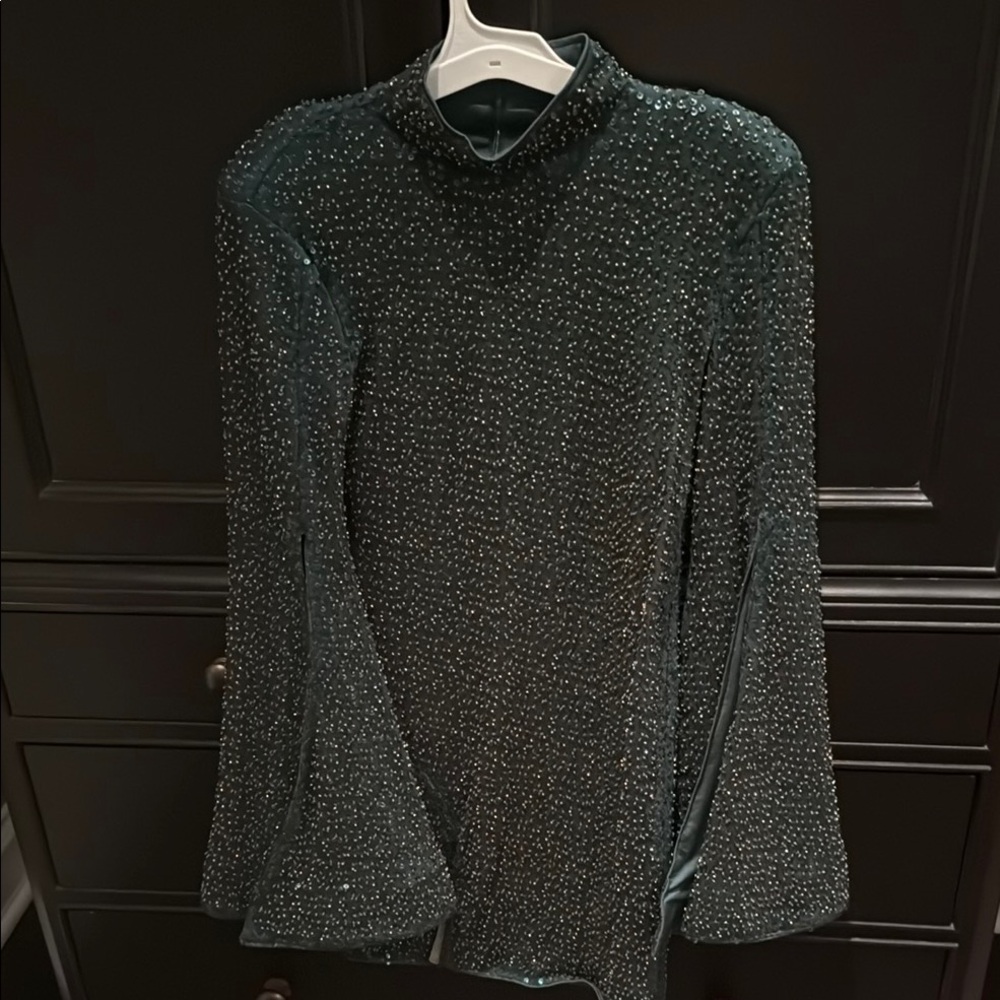 Revolve Elegant Green Beaded mini dress